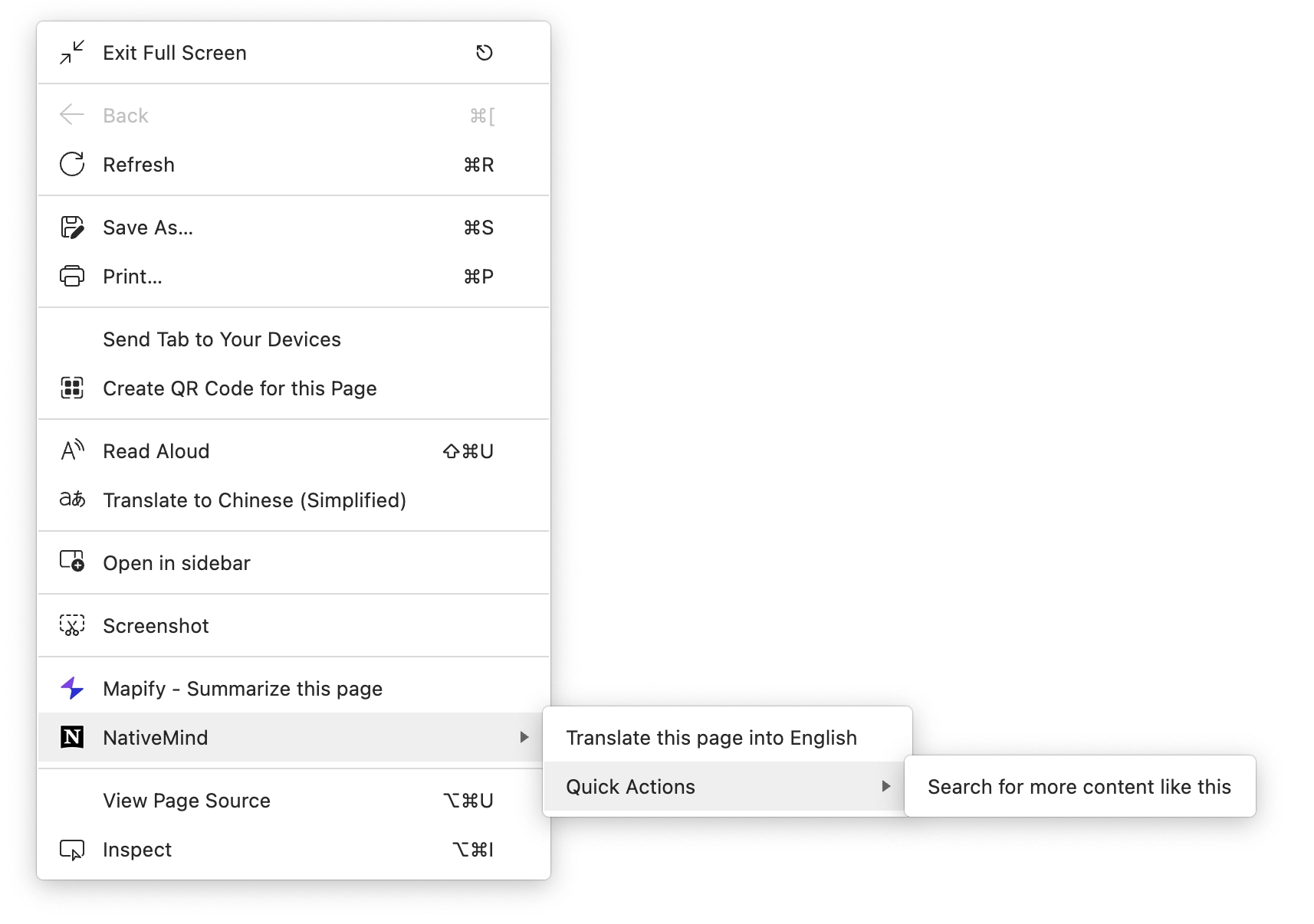 NativeMind right-click menu integration